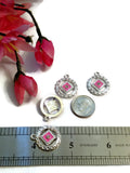 Hot Pink NA Enamel With Clear Crystal Pendant Charms Silver Tone