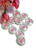 Hot Pink NA Enamel With Clear Crystal Pendant Charms Silver Tone